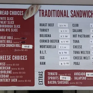 Traditional Sandwiches Menu
