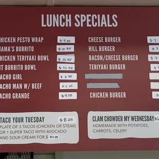 Lunch Special Menu