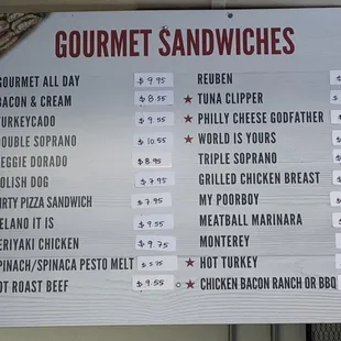 Gourmet Sandwiches Menu