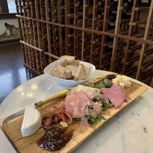 Meat &amp; cheese charcuterie board (the most delicious olives!)