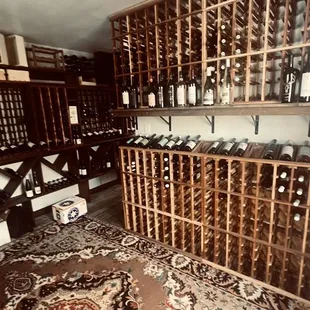 a wine rack in a wine cellar