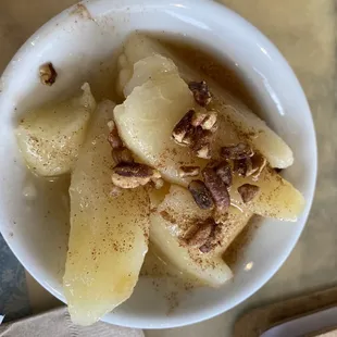 Maple glazed pears with pecans.