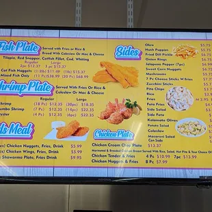 a menu for a fast food restaurant