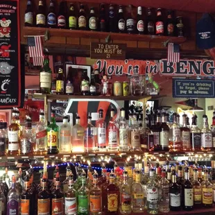 a bar filled with alcohol bottles