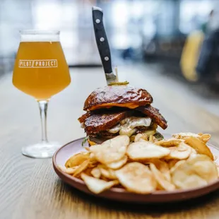 a burger and chips