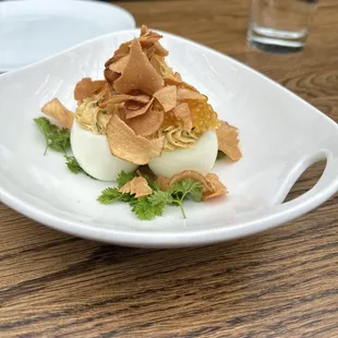 Smoked trout deviled eggs
