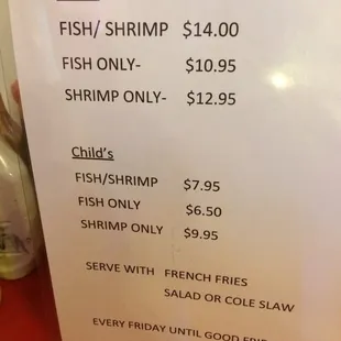 Good Friday menu. What a place?