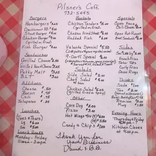 the menu for the restaurant