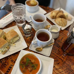 a variety of food items on a table