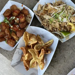 Pad Thai, crab Rangoon, crispy chicken