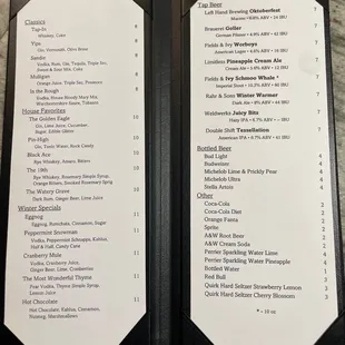 Cocktail menu