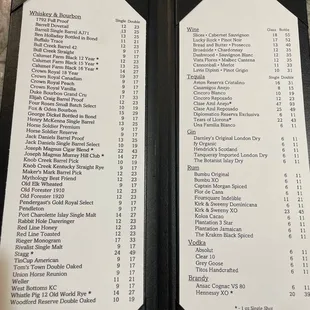 Whiskey &amp; wine list