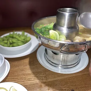 Chicken Wonton Soup with mushrooms hot pot
