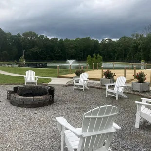 Enjoy the firepit between deck and Grand Reception Hall.