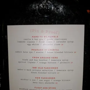Drink menu