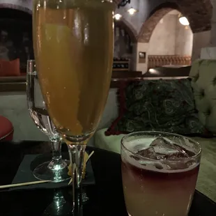 "From Around Here" and "Float and Sting" bourbon cocktails