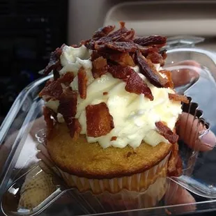 My Pin-Up Pastries Vanilla Maple Bacon cupcake, AFTER I ate most of the bacon off of it! :)