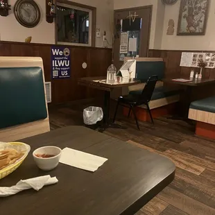 a table with a bowl of food on it