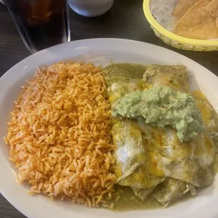 Enchiladas Verdes with no beans or sour cream