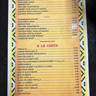 Soups and a la carta menu