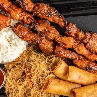 chicken skewers and rice