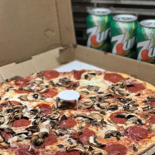 Large Thin Crust 2 topping Pizza.