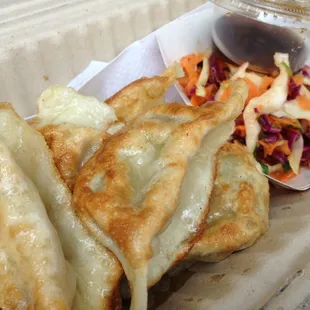 Vegan dumplings and "Asian slaw".