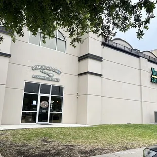 It's located in the back corner of