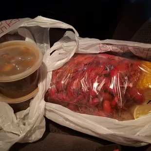 Yum! Crawfish combo and gumbo to-go