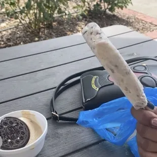 Oreo ice cream sandwich with cappuccino crunch ice cream.