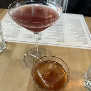 Old fashioned for me and my wife's choice of cocktail, the name of which I can't recall.