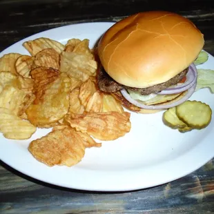 Plain Jane Burger with chips.