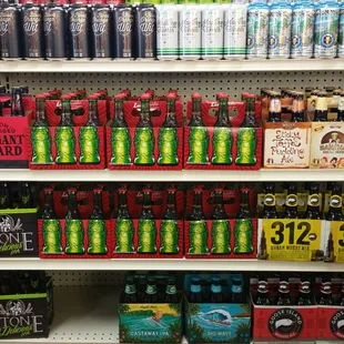 a variety of beverages on shelves