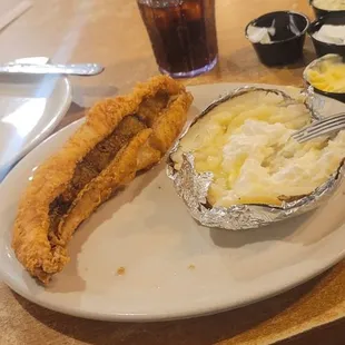 1/1/2025 Fried walleye dinner. Baked potato  Very Good