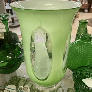A large vintage glass vase.
