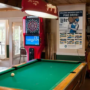 a pool table and arcade
