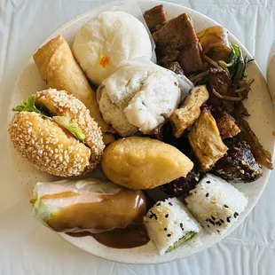 a plate of asian food