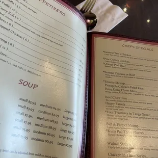 a menu for soup and soup