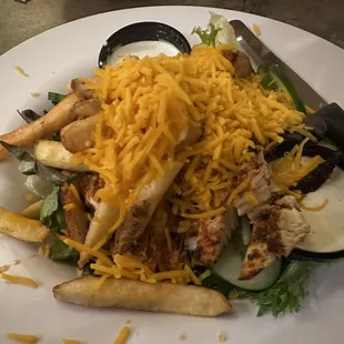 Blackened chicken salad.  WITH FRIES!!