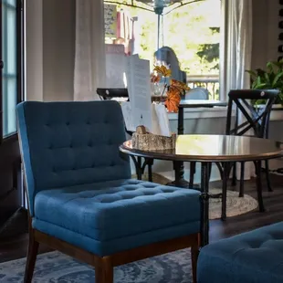 a dining room and patio