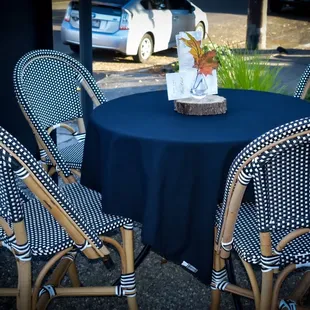 a table and chairs outside