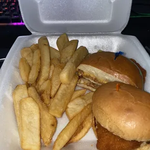 chicken sandwich with fries