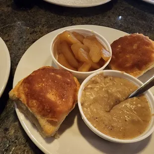 Gravy and biscuits and fried apples