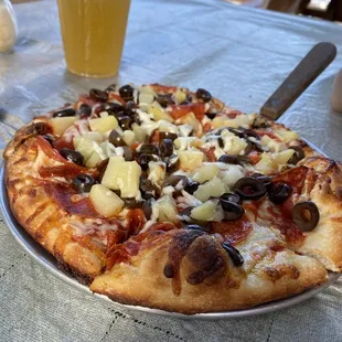 Pepperoni, pineapple, and olives.