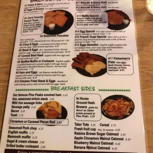 the breakfast menu for the restaurant