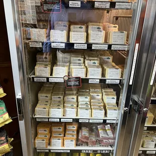 a display of cheeses