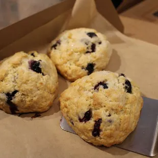 three blueberry muffins
