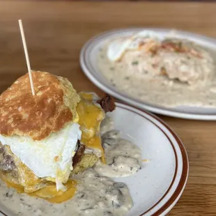 Reggie Deluxe* and Biscuit with House Made Sausage Gravy