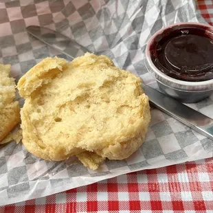 Biscuit with butter and marionberry jam