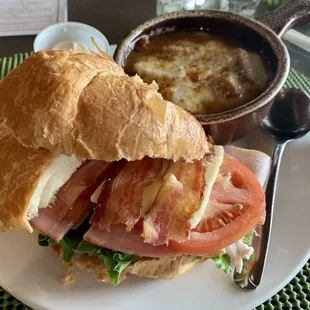 Club sandwich with French onion soup.